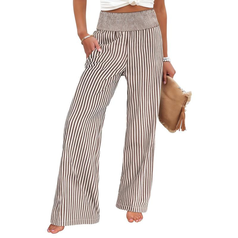ANRABESS Womens Striped Gingham Palazzo Pants Wide Leg High Waisted Lounge Pajama Pants Cute Casual Trousers with Pockets for Comfort
