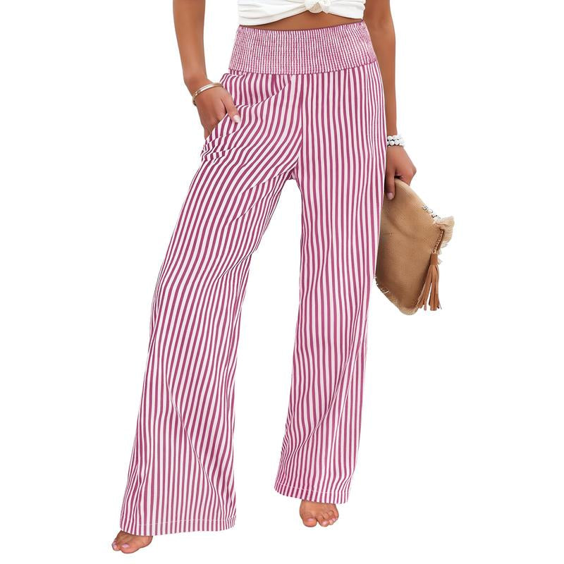 ANRABESS Womens Striped Gingham Palazzo Pants Wide Leg High Waisted Lounge Pajama Pants Cute Casual Trousers with Pockets for Comfort