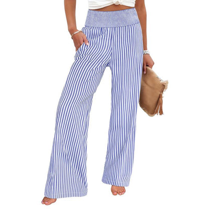 ANRABESS Womens Striped Gingham Palazzo Pants Wide Leg High Waisted Lounge Pajama Pants Cute Casual Trousers with Pockets for Comfort