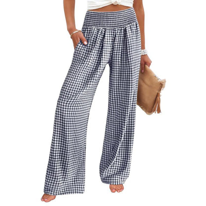 ANRABESS Womens Striped Gingham Palazzo Pants Wide Leg High Waisted Lounge Pajama Pants Cute Casual Trousers with Pockets for Comfort