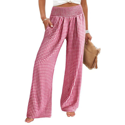 ANRABESS Womens Striped Gingham Palazzo Pants Wide Leg High Waisted Lounge Pajama Pants Cute Casual Trousers with Pockets for Comfort